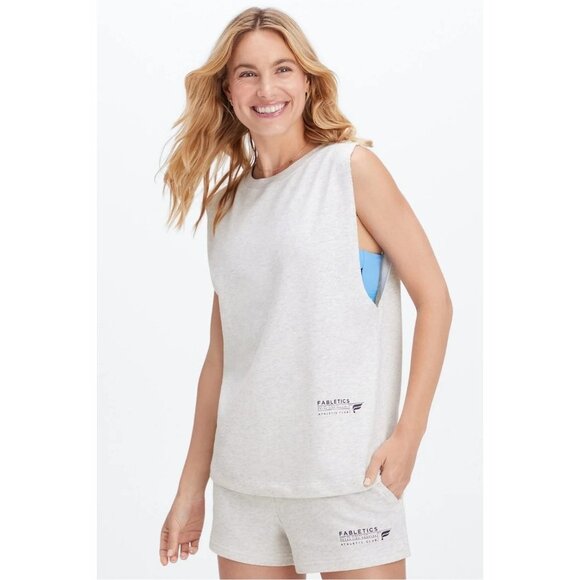 NWT Fabletics Oversized Terry Tank in‎ Soft Grey Heather/Athletic Club - Size S - Picture 1 of 7